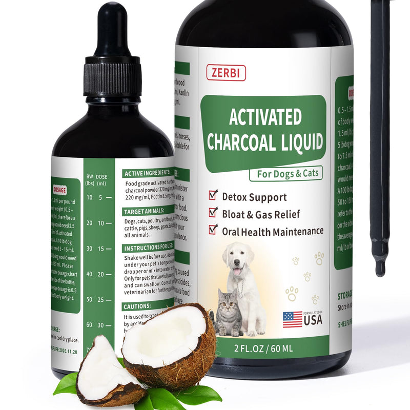 Activated Charcoal Liquid for Dogs – Dog First Aid Essential, Ready Rescue for Dogs – Detox, Diarrhea & Gas Relief, Non-GMO, 60ml - PawsPlanet Australia