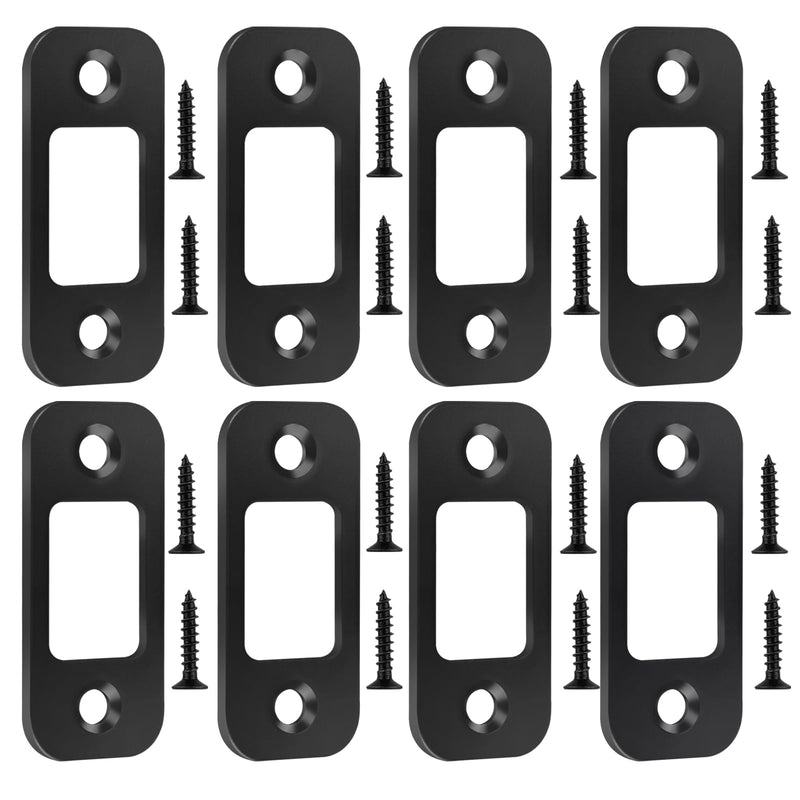 Deadbolt Strike Plate Black, 1" x 2-1/4" Round Corner Matte Black Door Strike Plate with Screws - 8 Pack