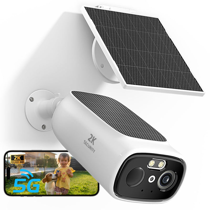 ELECCTV 2K Solar Camera Outdoor Wireless, 2.4/5 Ghz WiFi Cameras for Home Security,130°-Wide View,Color Night Vision, IP65 Waterproof,2-Way Audio,Cloud/SD, Support Alexa C366SP-W-1PC