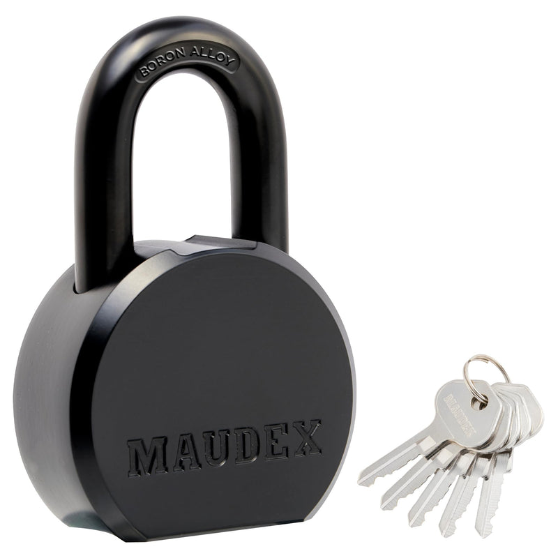 Maudex® PML65 Professional Grade Padlock - High Security with Boron Alloy Shackle, All-Weather Protection, 5 Brass Keys. for Storage Units, Gates & Commercial Security 65 mm Normal Shackle Black