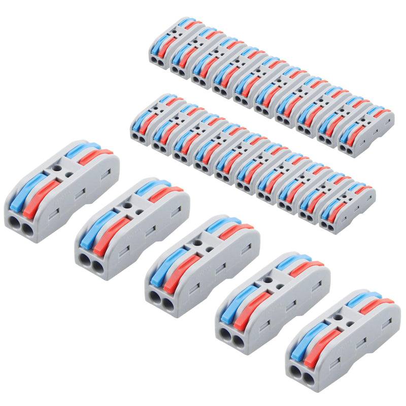 ALITOVE 2 Wire Connectors Push-in 25pcs Lever Nuts Quick Connect Wire Splice Connectors Compact Circuit Inline Terminals for Electric Wire Splicing Project, 28-12 AWG, 2 in 2 Out