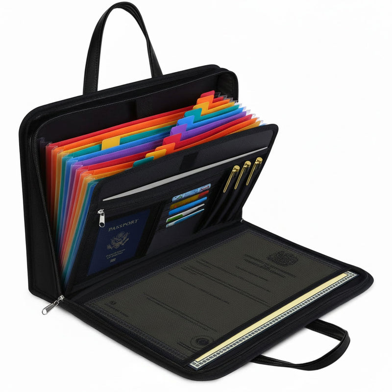 Fireproof Document Box with Handle (14.7" x 10.4") - 13-Pocket Expanding Accordion File Folder, Water Resistant Important Paper Organizer for Estate Planning, Wills (Not a Ring Binder)