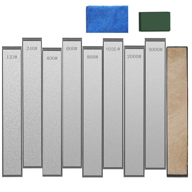 8 Pcs Diamond Knife Sharpening Stones, Diamond Stone Set With Base For Kitchen Knife sharpener - 120+240+400+600+800+1000+2000+3000 Grit