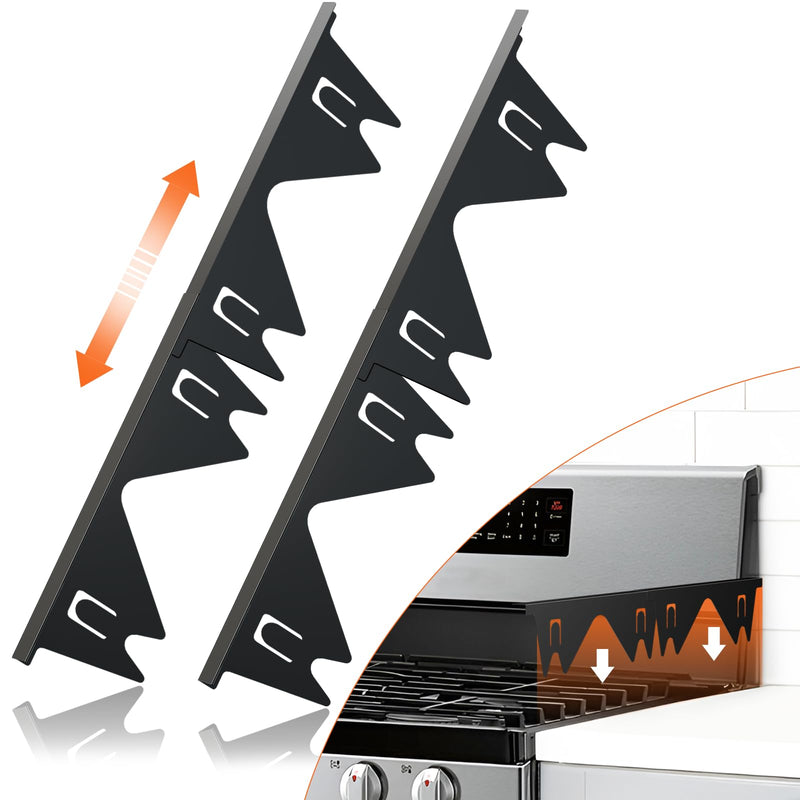 Stainless Steel Stove Gap Covers (2PCS),Stove Gap Filler,Range Trim Kit,Stove Guard for Kitchen Oven Gap Between Stovetop and Counter,Easy Clean Heat Resistant,Adjustable Length 13.8'' to 27.5'',Black Black