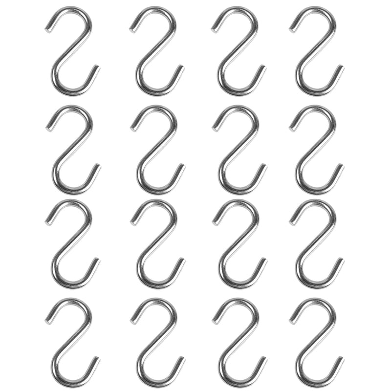 16PCS 2.2 Inch 304 Stainless Steel S Hooks, Heavy Duty M5 Hanging Hooks Metal S Shaped Hangers, Curtain Hanging Connectors S Shaped Utility Hooks 2.2inch