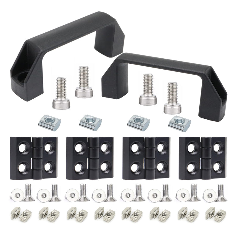 4 Sets 1010 Hinge and 10 Series Extrusion 1.0 Inch Door Handles 1010 Aluminum Profiles Pivot Hinges with Nut for 10/10 1" x 1" Extruded Profile
