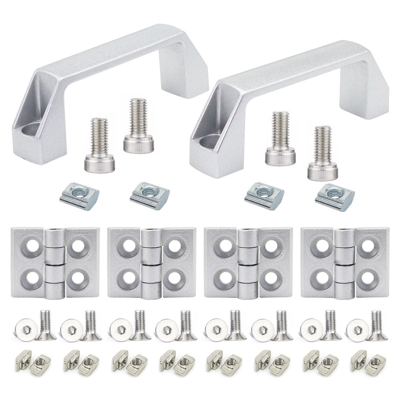 4 Sets 1010 Hinges and 10 Series Extrusion 1.0 Inch Door Handles 1010 Aluminum Profiles Pivot Hinges with Nut for 10/10 1" x 1" Extruded Aluminum Profile