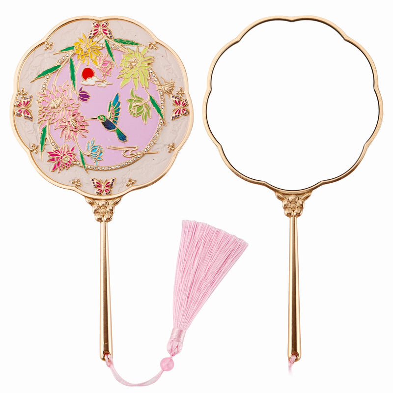 Hand Mirror, Handheld Mirror with Hummingbird Embossed Patterns, Elegant Metal Hand Craft Makeup Mirror, Beautiful Gift Value, Compact and Portable (Hummingbird Gold) Hummingbird Gold