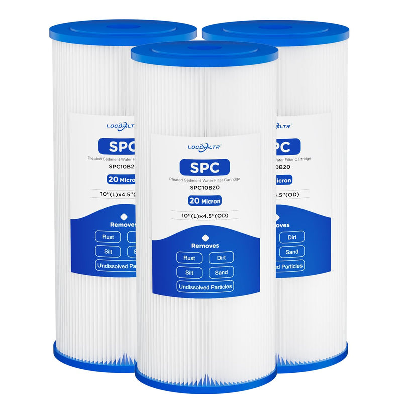 20 Micron 10" x 4.5" Pleated Sediment Well Water Filter Cartridge, 3 Pack 20 Micron