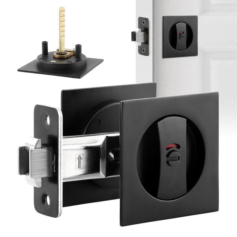 Pocket Door Hardware,Black Contemporary Privacy Square Pocket Door Lock, Pocket Door Latch,Matte Black Contemporary Pocket Door Privacy Lock,Sliding Door Lock,1 Pack