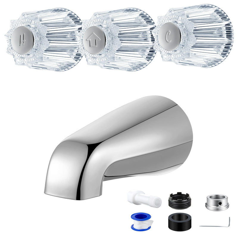 Enhon Shower Faucet Handle Replacement Set, Compatible with Price/Pfister Tub and Shower Faucets, Tub Spout Without Diverter and 3 Pieces Hot Cold and Diverter Knob Replacement(Classic Style) Classic