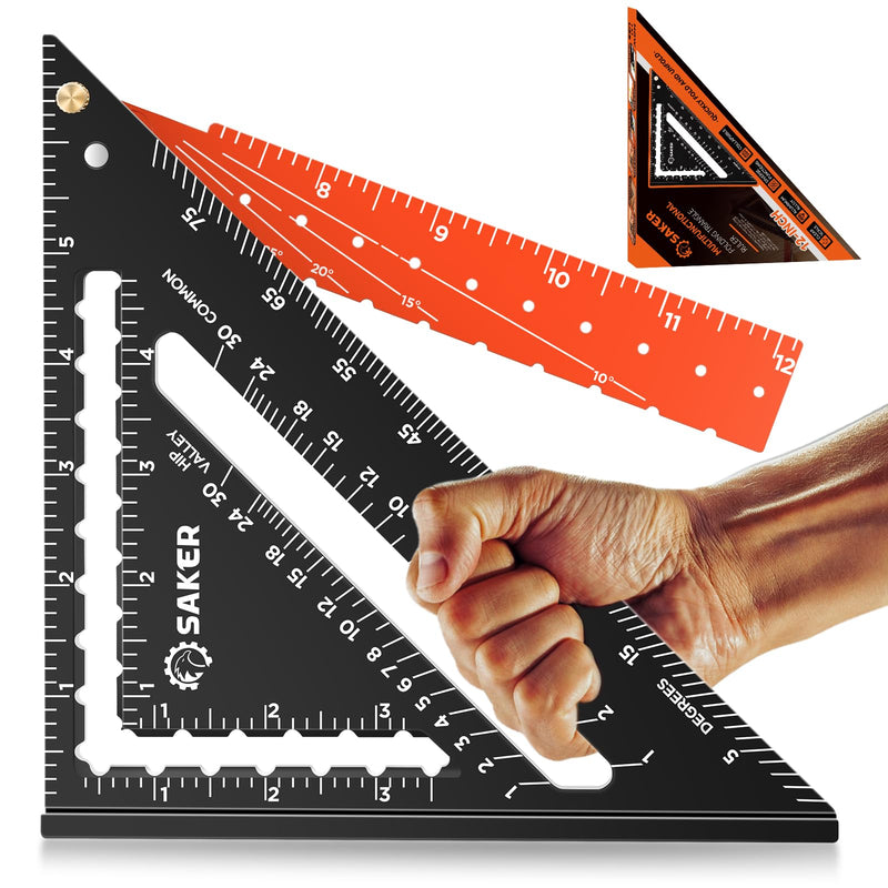 Saker Folding Square 12 inch,T Square Triangle Ruler Measuring Layout Tool,Gift for Men,Multi-Purpose Carpenter Square,Rafter Square Woodworking Tool for Drawing Contour Lines and Angles