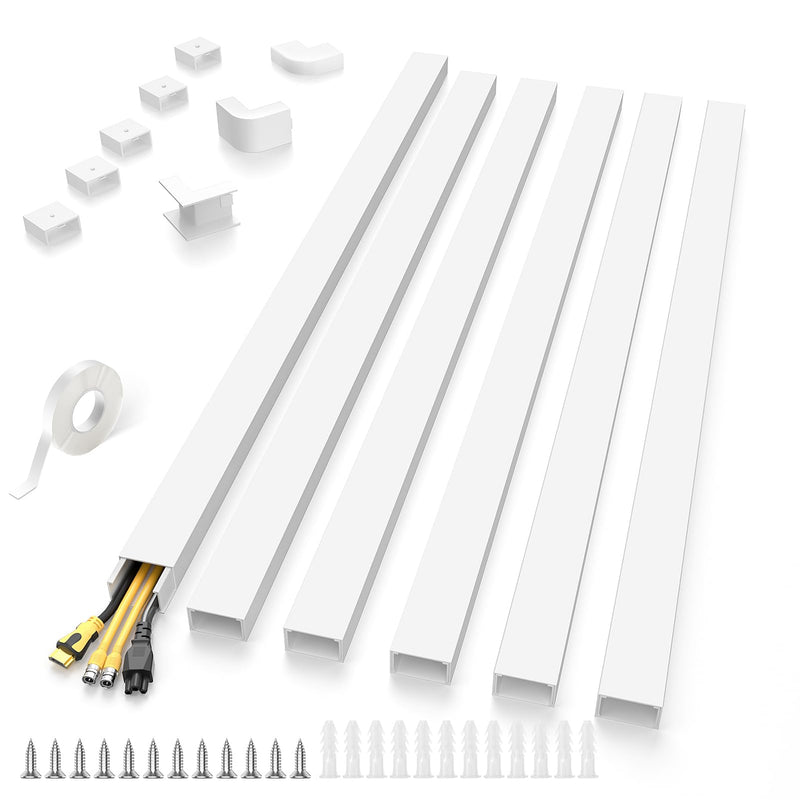 Delamu 94in Large Cable Hider, Cord Hider Cord Covers for Wire on Wall, Paintable Wire Covers Wire Hider for Cords on Wall, TV Cable Cover Raceway to Hide 3-4 Cords, 6xL15.7 W1.18 H0.67in, White