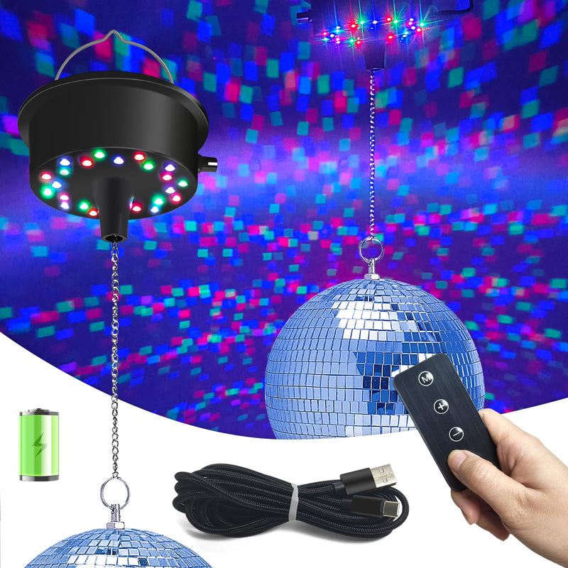 Disco Ball Motor with Lights with Remote, Palujorty 5 RPM-9 RPM 24 LED Mirror Ball Motor with Lights for 4" 6" 8" 12" Balls for Party(USB/Battery Powered) disco ball motor with remote