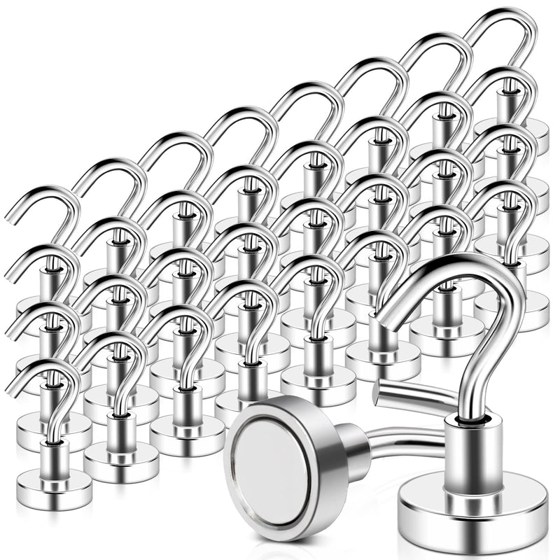 32 Pack Magnetic Hooks Heavy Duty, 25 lbs Strong Magnet Hooks for Cruise Refrigerator, Neodymium Magnets with Hooks for Grill Hanging Kitchen Tool Storage 16mm_32pcs