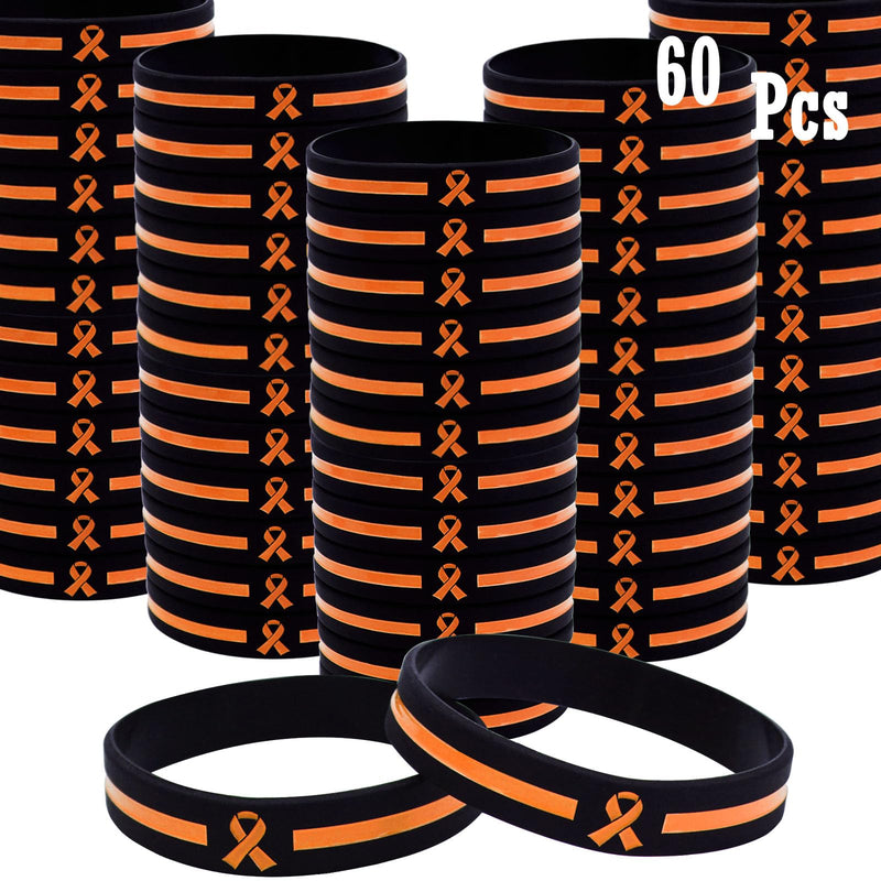 Temogole 60 Pcs Leukemia Awareness Bracelets Bulk Items Accessories Orange Awareness Ribbon Silicone Wristband Against Bullying Awareness Products Unisex Wristbands for Men Women