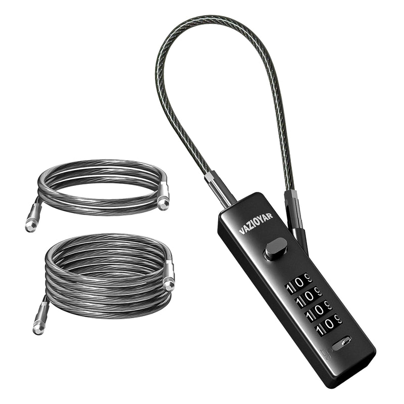 Cable Locks with Combination,Bicycle Lock, Suitcases Lock,Comes with 3 Different Lengths of Cables, Reconfigurable 4-Digit Password Lock,Zinc Alloy Reinforced Lock Body (Black) Black