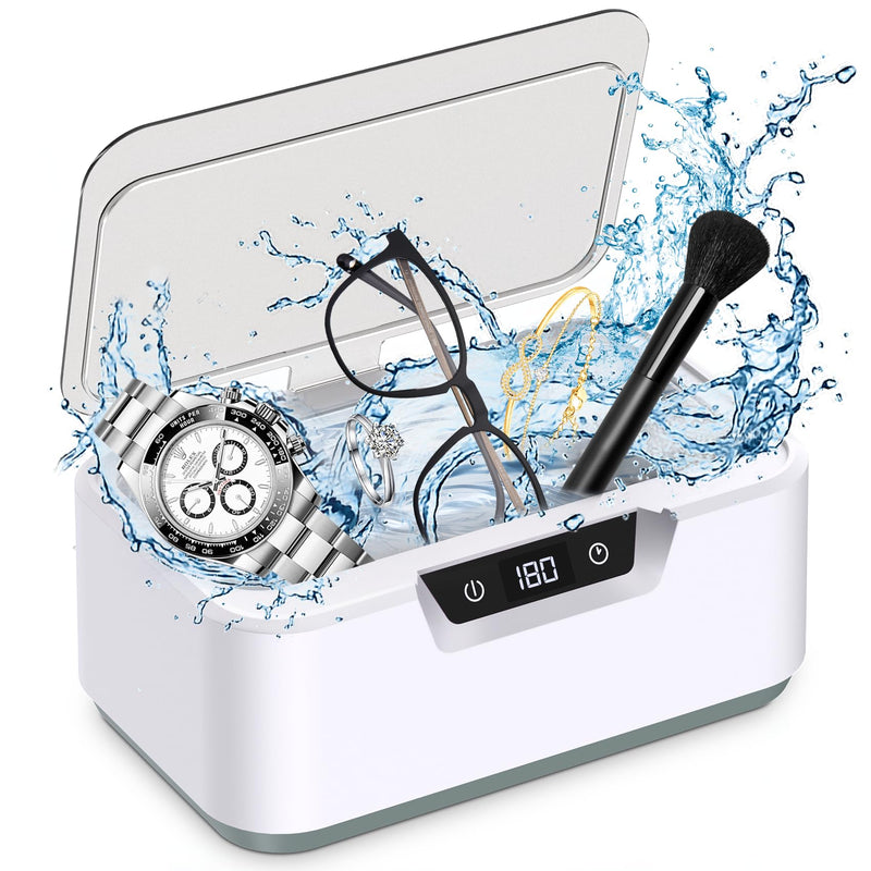 Ultrasonic Jewelry Cleaner Machine: Ring Cleaner Ultrasonic, 48Khz Sonic Cleaner for Necklaces, Eyeglasses, Watch Strap, Dentures - Digital Timer, 4 Time Modes, 304 Stainless Steel, 13.5oz White