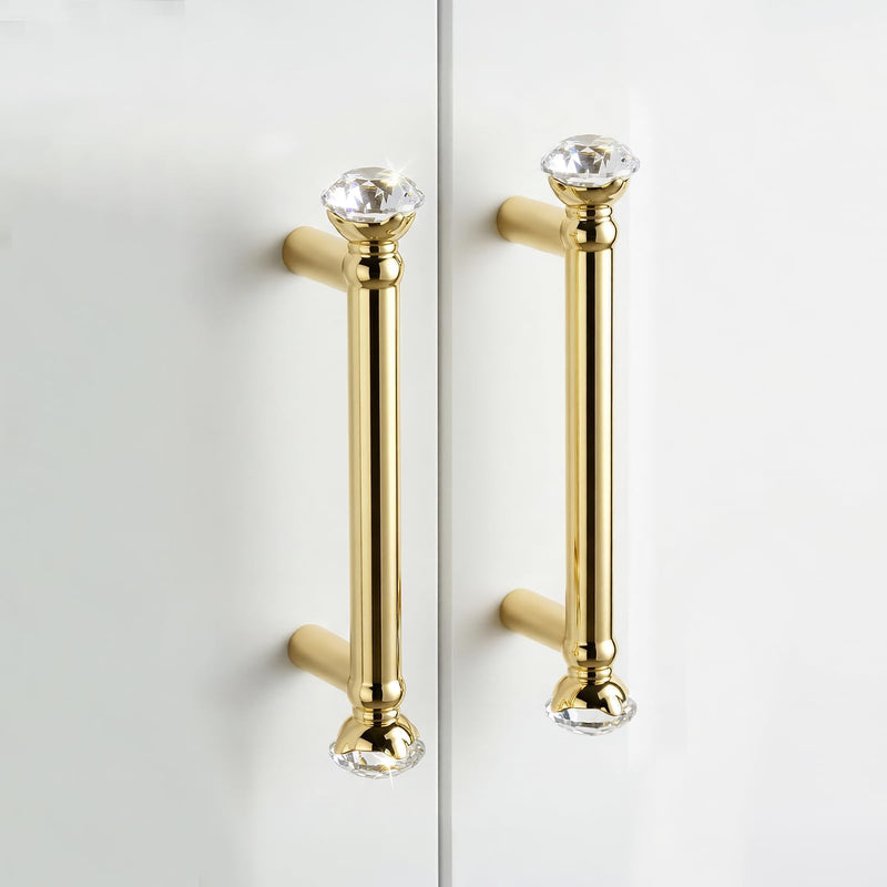 POZEAN 4 Pack Gold Crystal Drawer Pulls, 3-3/4"(96mm) Hole Center, 5 Inch Elegant Dresser Cabinet Pull, Zinc Alloy Farmhouse Handles for Kitchen Dresser Drawer Bathroom Vanity 96 mm