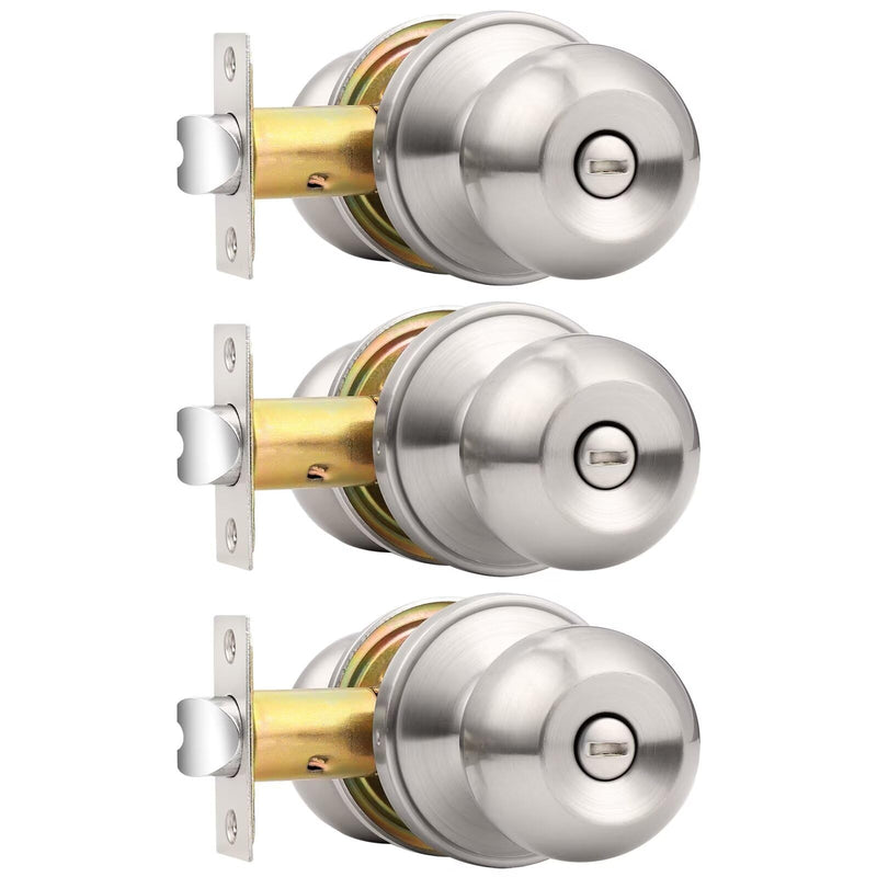 Probrico 3Pack Bedroom Door Knobs Brushed Nickel Door Handles, Interior Door Knobs Locks Privacy Door Knobs Stainless Steel 3