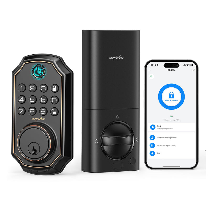 ARPHA Fingerprint Smart Door Lock - Keyless Entry Door Lock, Built-in WiFi Deadbolt with Keypad, APP Remote Control, Easy Installation (WiFi+Fingerprint+Password) WiFi+Fingerprint+Password