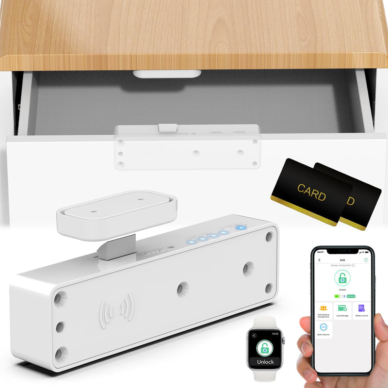 RFID Cabinet Lock, Hidden Digital Electronic Bluetooth RFID Smart Cabinet Drawer Lock for Adults Baby Proofing Teens Liquor Cupboard File White