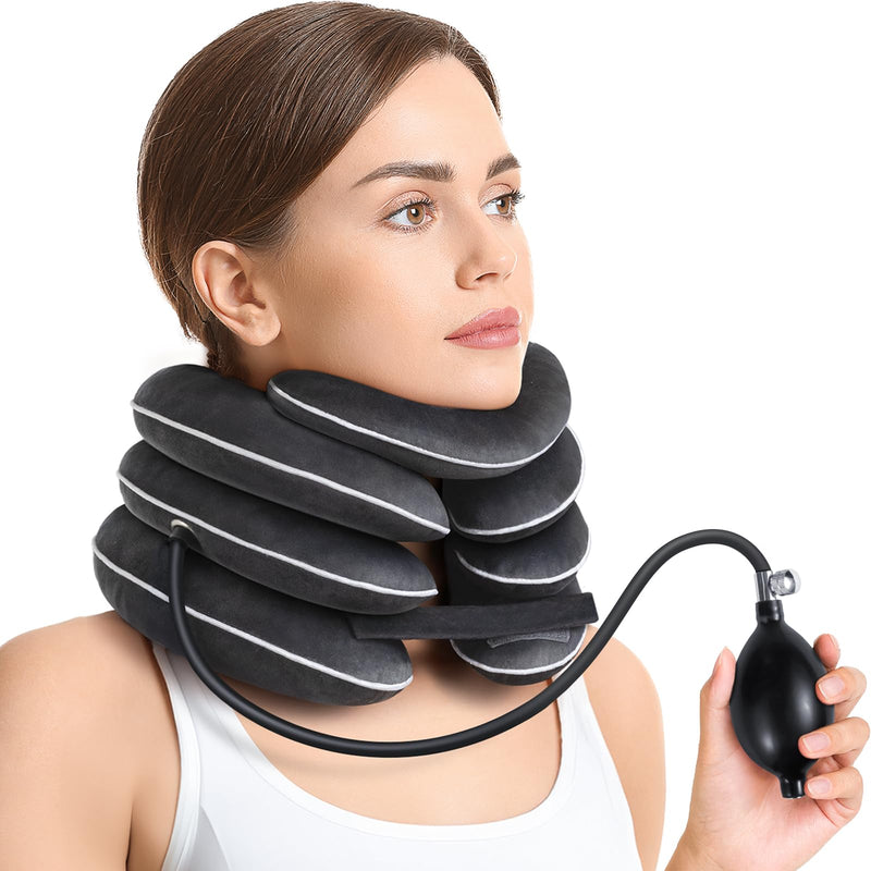 AUVON Ergonomic Cervical Neck Traction Device with Innovative Neck Decompression Design, Inflatable Neck Stretcher for Instant Neck Pain Relief, Neck Brace Pillow for Neck Support, Home Use