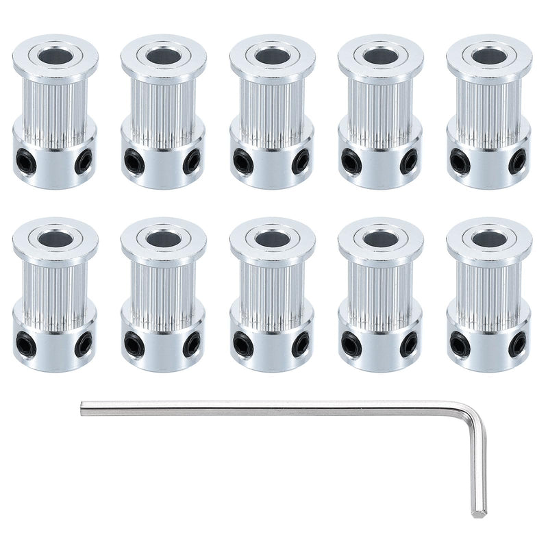 uxcell 10 Pcs Aluminum 16 Teeth 5mm Bore 10mm Width Timing Belt Pulley Wheel Idler Pulley Synchronous Wheels Gear Part with Wrench for 3D Printer, Silver