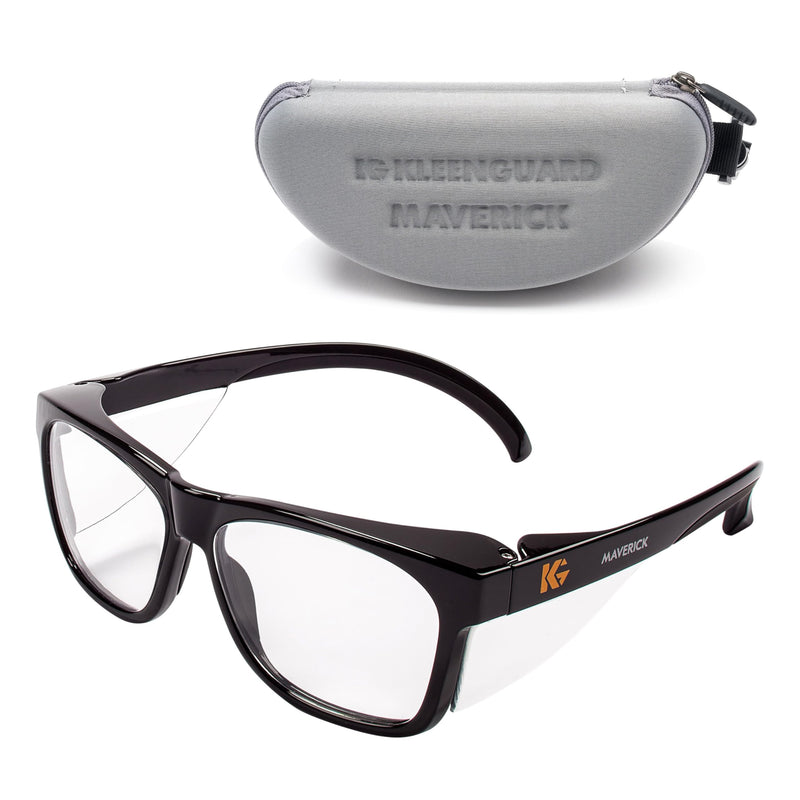 KLEENGUARD™ V30 Maverick™ Safety Glasses (56567), Clear Lenses with KleenVision™ Anti-Fog coating, Black Frame, Carrying Case, Eyewear for Men and Women Black Frame/Clear Lenses