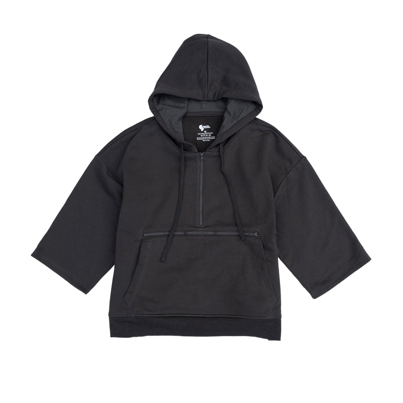 Spoonie Threads Adult 3/4 Sleeve Half-Zip Access Hoodie for Chest Port, Abdomen, Chemo, Insulin Pumps, & Post-Surgery X-Large Black
