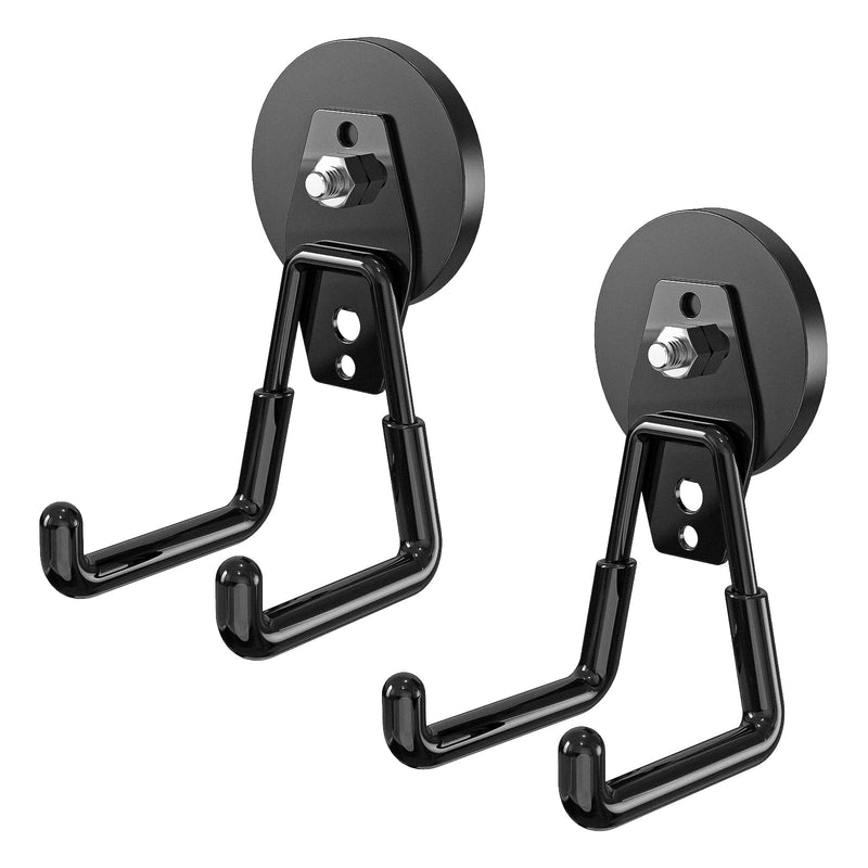 2 Pack Large Heavy-Duty Magnetic Garage Hooks - Strong Magnetic Tool and Utility Hooks with Anti-Scratch Rubber Coating - Ideal for Garage, Workshop, Tool Cart, and Outdoor Storage