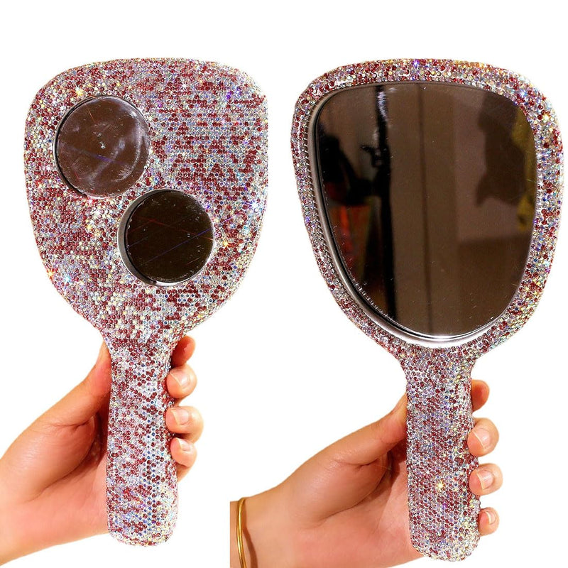 Bling Bling Handheld Mirror - HD Portable Compact Makeup Mirror with Rhinestone Accents - Luxury Desktop Cosmetic Mirror Gift (Pink) Pink