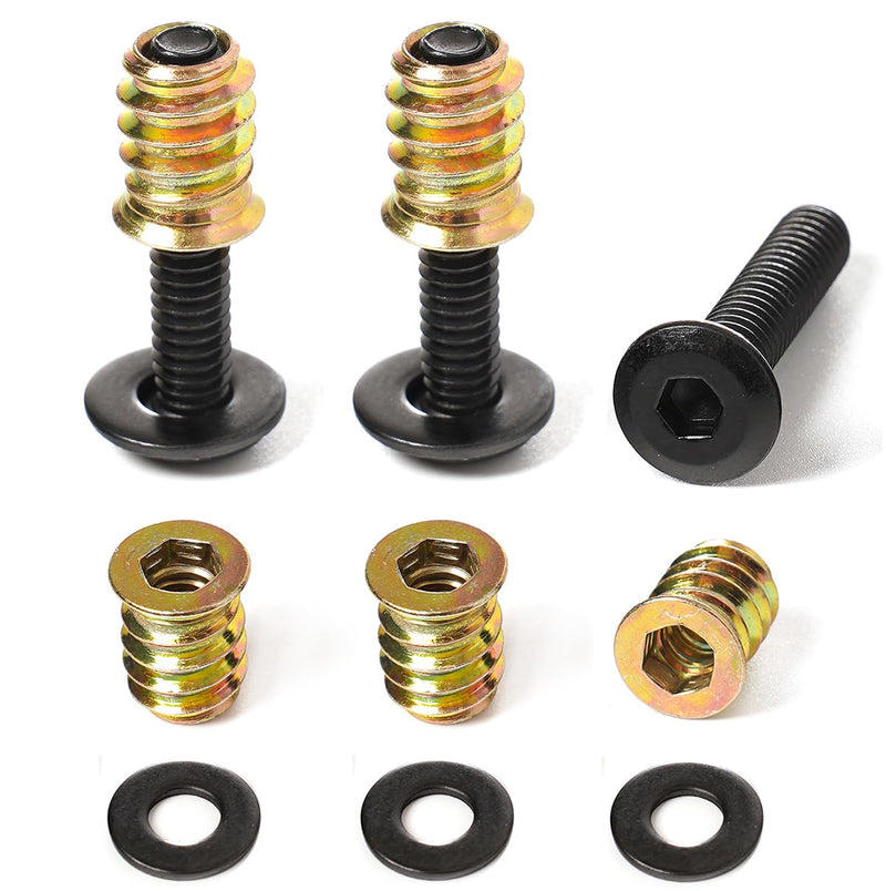 1/4-20 Threaded Insert and Bolt for Wood, Furniture Screw Nut 3/5" Long, Stainless Steel Black Oxide Flat Head Bolts 1/4-20 x 1, 1/4 Black Washers, 30-Set