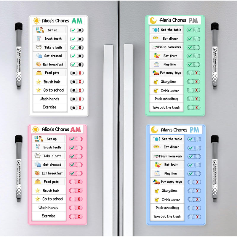 4 Pcs Chore Chart for Kids, Morning/Bedtime Routine Chart, Dry Erase to Do List, Magnetic Checklist, Visual Schedule for Kids (whitepinkbluegreen) Whitepinkbluegreen