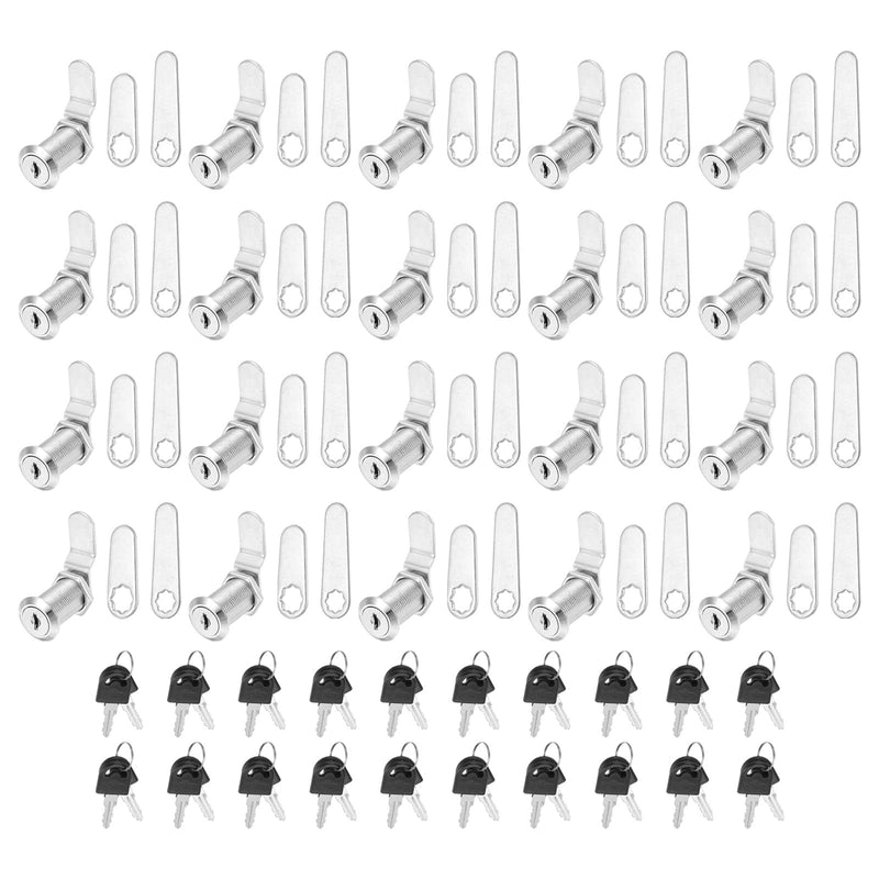 PATIKIL 1-1/8 Inch Keyed Alike Cabinet Locks with Key, 20 Pack Cam Replacement Lock Cylinder Toolbox Lock for RV Drawer Storage Cart Mailbox, Silver