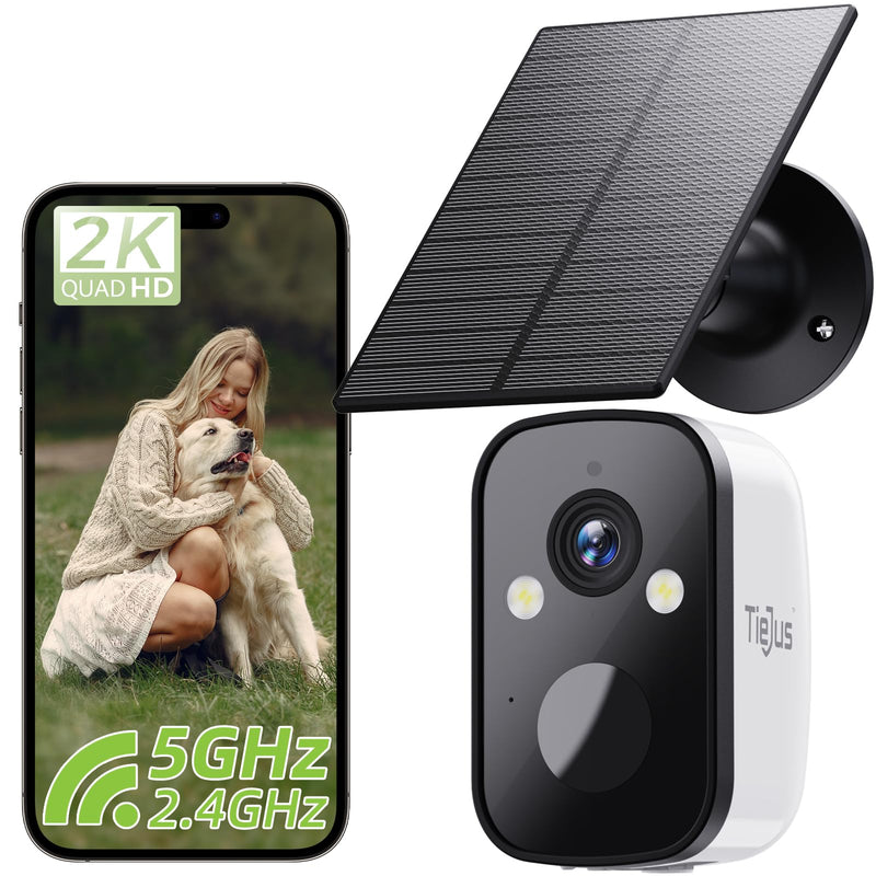 2K Security Cameras Wireless Outdoor, 2.4G/5G WiFi, Solar Camera Outdoor Wireless, Color Night Vision, Solar Powered, Motion Detection Spotlight Siren/2 Way Talk/IP66/Cloud/SD/Alexa 1 Pack 5G