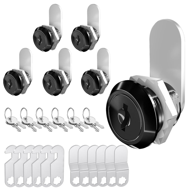 6 Pack Cabinet Locks with Keys, 5/8" Cam Lock Keyed Alike, RV Cam Locks for Secure File Cabinet Drawer Mailbox Toolbox Lock Replacement, Zinc Alloy 6 Pack 5/8 Inch-Black Silver Metal