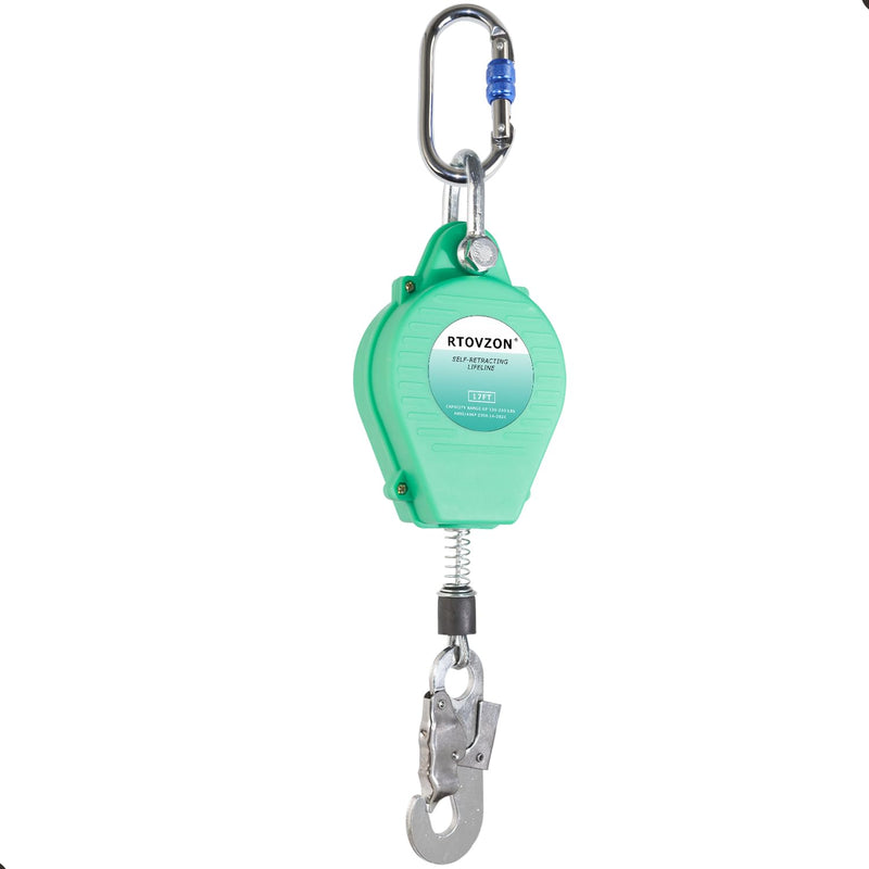 17FT Self Retracting Lifeline RTOVZON Fall Arrest Fall Protection Steel Wire Rope Heavy Duty Retractable Lanyard, Roofing Lifeline, SRL, Safety Lanyard 17FT