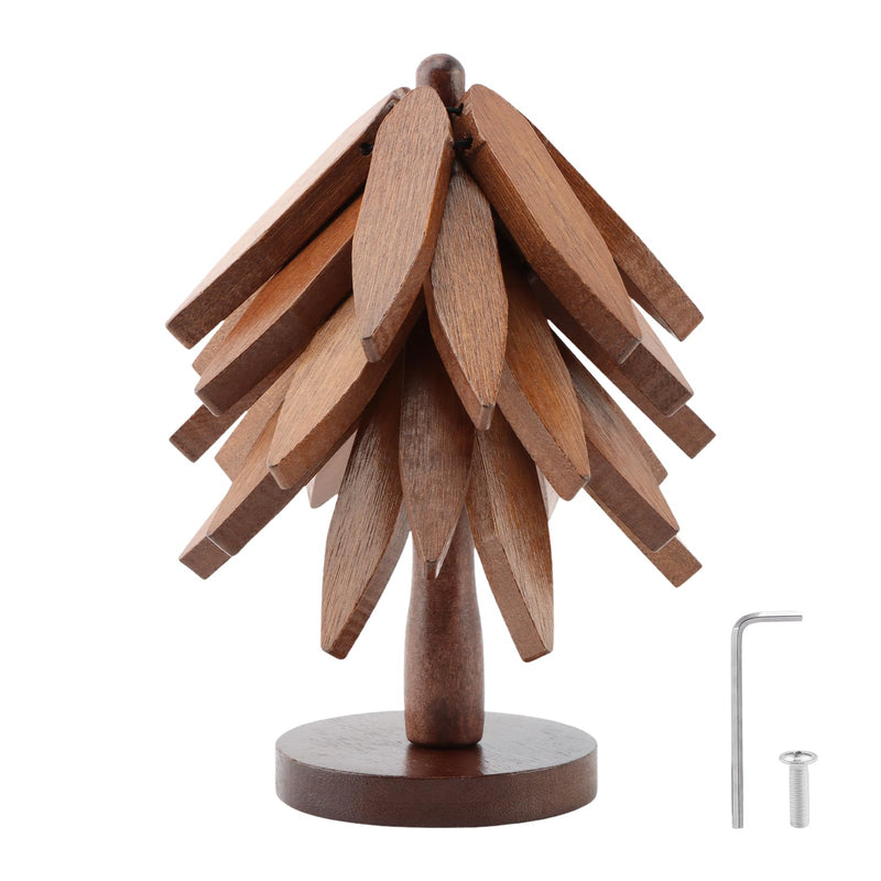 Tree Trivet Set, Wooden Tree Coasters for Hot Dishes, Include 5 Wooden Trivets and 1 Stand, Decorative Wooden Trivet Tree for Kitchen and Dining, Foldable Wooden Tree Coasters for Hot Pots&Teapot
