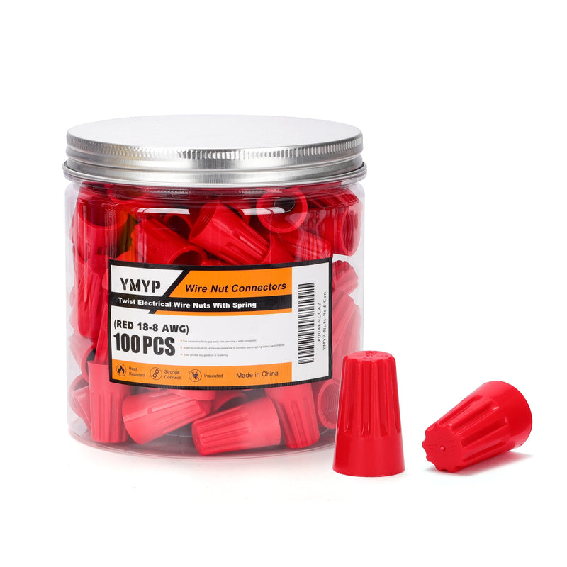 100pcs Wire Nut Connector - AWG 18-8 Red - Insulated Insert Twist Electrical Wire Terminal with Spring, Portable Wire Caps for Quick Connection REGULAR-NUT