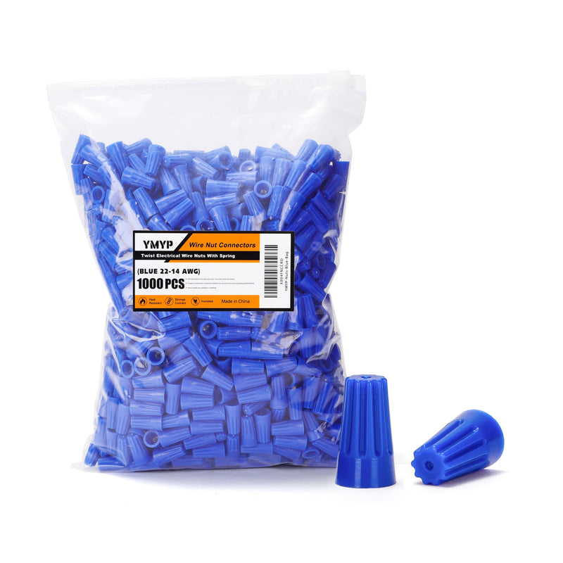 1000PCS Wire Nut Connector - AWG 22-14 Blue - Insulated Insert Twist Electrical Wire Terminal with Spring, Portable Wire Caps for Quick Connection REGULAR-NUT