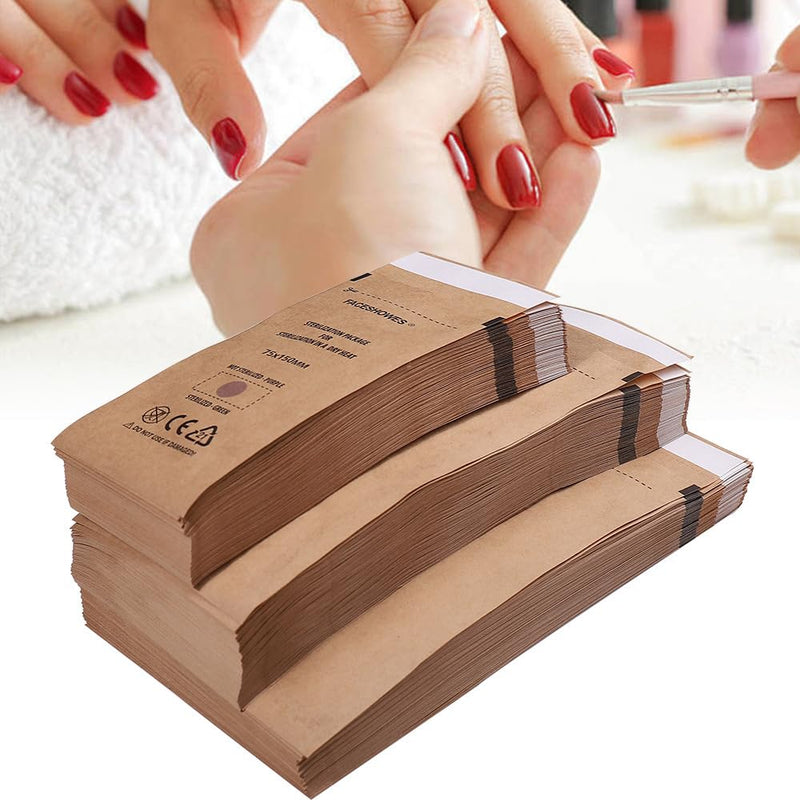 150PCS Of Three Sizes Of Self-Sealing High Temperature Sterilization Dry Heat Kraft Paper Sterilization Pouches Beauty Nail Salon Barbershop Tools Self-Sealing Sterilization Bags (150pcs three sizes) 150pcs three sizes