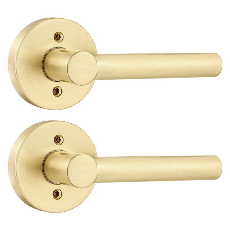 Leydebong 2 Pack Gold Dummy Door Handles, Non-Turning Interior Door Levers, Heavy Duty Reversible Indoor Handles for Closet Pantry