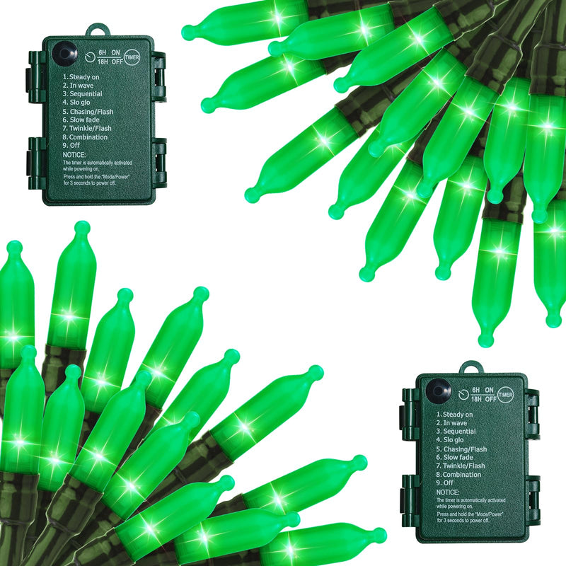 St. Patrick's Day Green String Lights，2 Pack 17.8 Feet 50 LED Battery Operated Mini String Lights with 8 Modes Waterproof for Outdoor Indoor Patio Xmas Tree Holiday Party Christmas Show 50 LED × 2 Pack