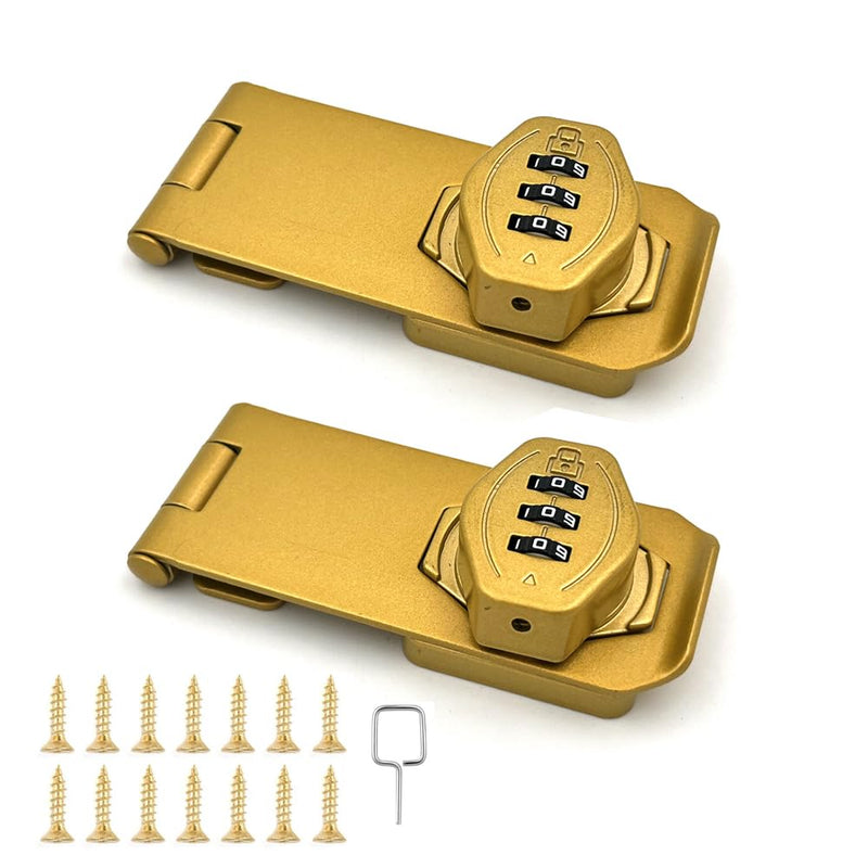 2Pcs Cabinet Password Rotary Hasp Locks,4 Inch Keyless Combination Lock for Cabinets,Gates,Doors,Closets and More (Gold) Gold