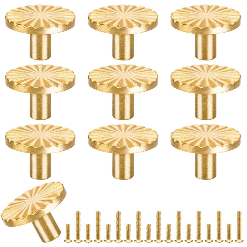 EEEKit 10 Pack Gold Cabinet Knobs, 30mm Solid Brass Drawer Dresser Knob, Knurled Single Hole Pulls for Kitchen, Bathroom, Hardware Furniture Yellow