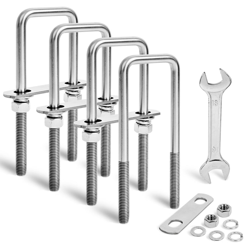 4 Sets Heavy Duty Square u Bolts M12 Thread Size,304 Stainless Steel u-Bolts 2-1/16" W x 6-1/2" L,with Nuts,Bolt Plate and washers (4, M12 x 2-1/16" W x 6-1/2" L) 4