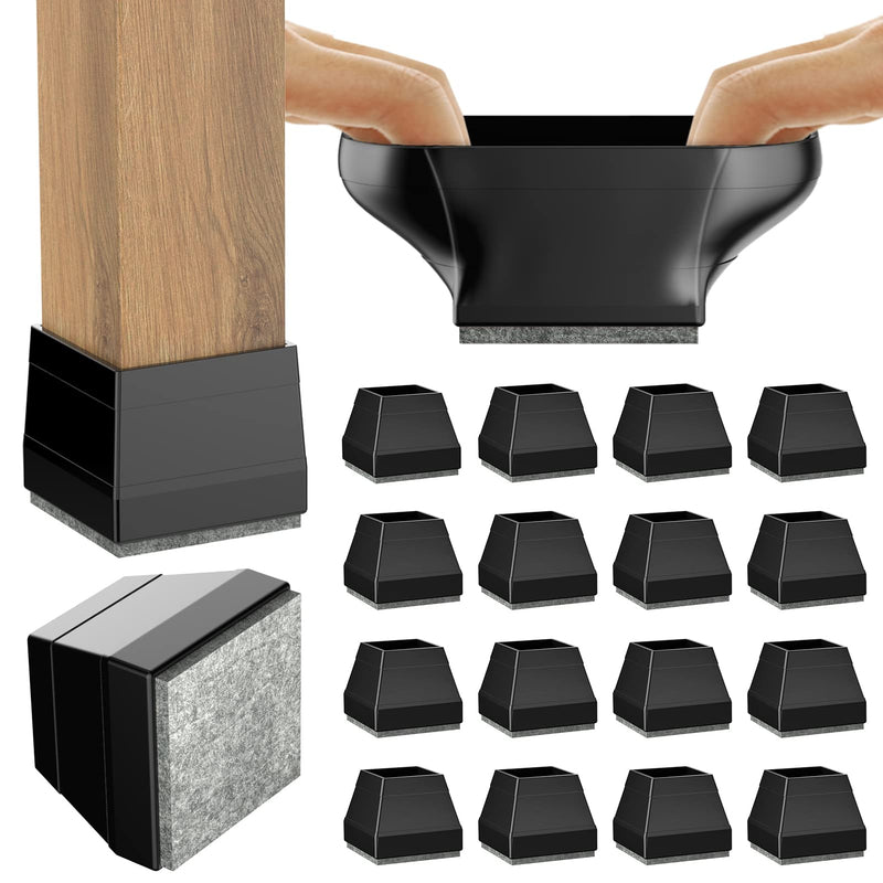 Square Chair Leg Protectors for Hardwood Floors, 24 Pcs Silicone Furniture Legs Caps to Prevent Floor from Scratches and Reduce Noise, Easy to Move,（Fit: 0.866" -1.14" Black）. Square M(0.866-1.14")