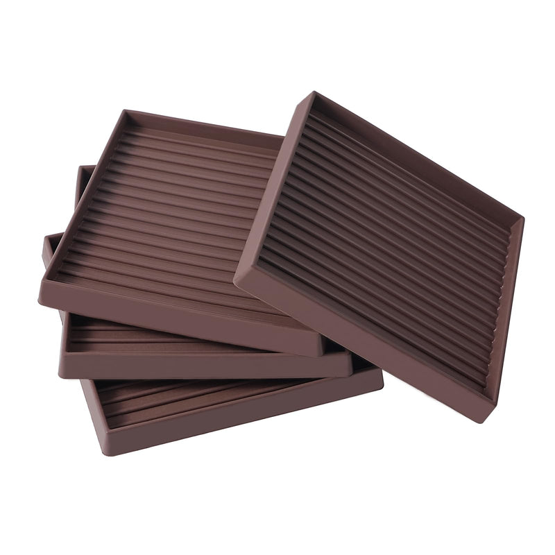 5x5 Square Rubber Furniture Caster Cups, Anti-Sliding Furniture Pads Bed Stopper Floor Protectors with Grip - Protect Any Flooring 5"x5" 4 Pcs Brown