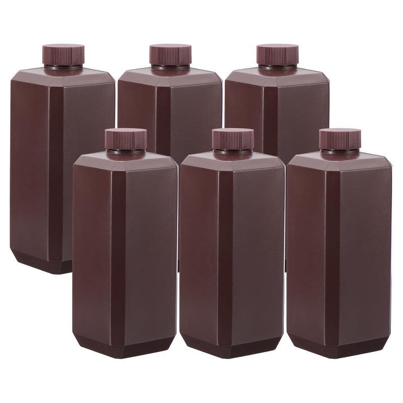 PATIKIL Reagent Bottles, 6 Pcs 500ml HDPE Narrow Mouth Square Sample Storage Container with Inner Ring Cover for Lab Water Reagent Liquids Solid Sample Storage Seal, Light Brown